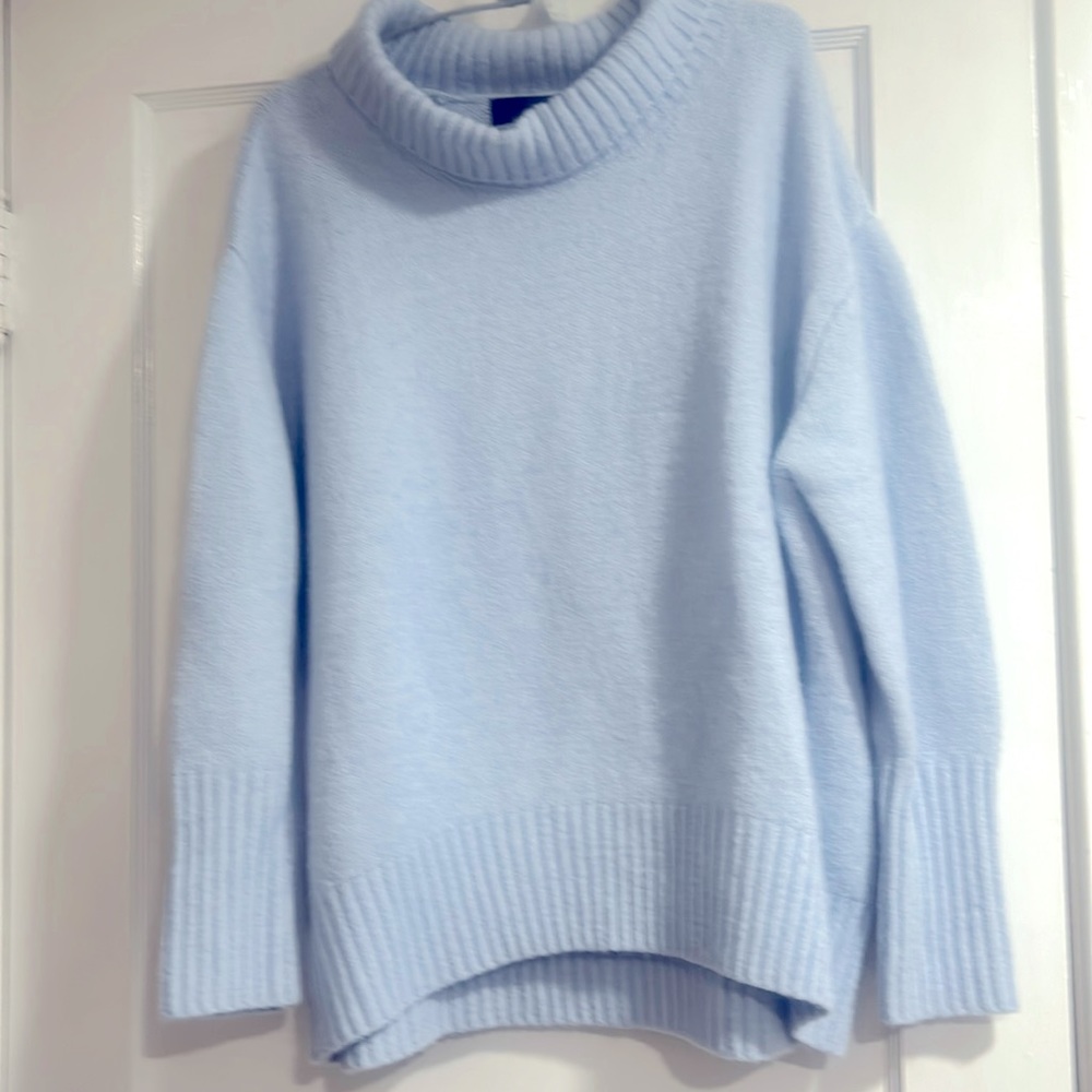 Cynthia Rowley Powder Blue Cowl Neck Cozy Sweater with Longer Sweeping back Hem